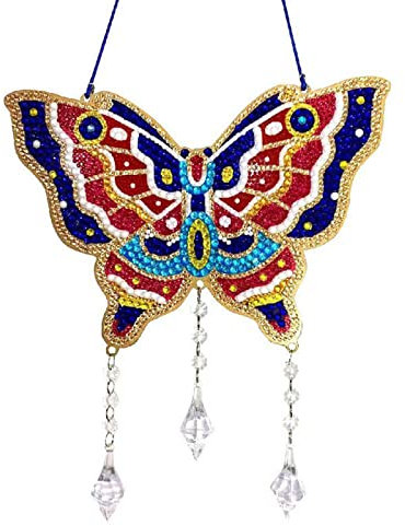 EXQULEG Diamond Painting Sonnenfänger Schmetterling Hello Diamond Painting Anhänger DIY Special Shaped Bohrer Kristall Anhänger Suncatcher für Fenster Garten Deko Geschenk (Schmetterling)