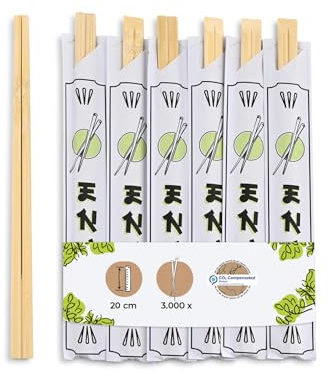 BIOZOYG Bambus Essstäbchen 20 cm einzeln verpackt Naturprodukt biologisch abbaubar hygienisch verpackt in Papierhülle I Holzstäbchen Asia I Sushistäbchen Set Chopsticks Wood 3000er Großpackung