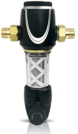 HYQNG Filtro Acqua a Sedimenti Spin Down Controlavaggio, Filtro Lavabile, Acciaio Inox, Filtro Ultra-preciso 40 Micron, Corpo Trasparente per Monitoraggio Visivo, per Acqua di Pozzo Cittadino