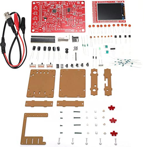 Oscilloscope numérique DSO138 Kit de bricolage Oscilloscope numérique à écran LCD TFT 2,4 avec clip de test de sonde crocodile et boîtier en acrylique transparent (Pièces + coque)