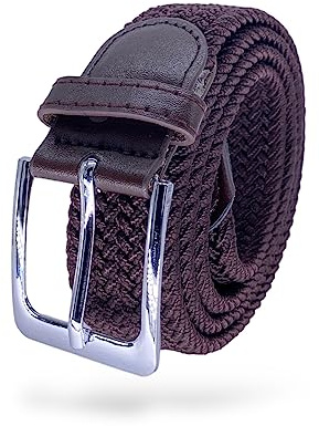 SEGMENTES Elastiskt flätat bälte för män och kvinnor med fyrkantigt spänne med längd från 100 cm till 135 cm - stil och komfort kombinerad i ett töjbart vävt tygbälte unisex, Mörkbrun, one size