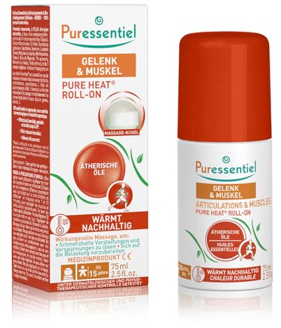 Puressentiel - Roller Pure Heat Articulaciones y Músculos – Efecto Calor Natural – Confort para Articulaciones y Músculos – Bola de masaje – Con 14 aceites esenciales, Arnica y Harpagofito – 75 ml