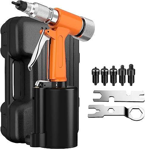 Kit de herramientas de remachador hidráulico de aire de servicio neumático, remachador de aire hidráulico, herramienta de tuercas de remachado ciego con mandriles métricos de 5 piezas M4 M5 M6 M8 M10