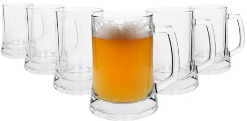 Rink Drink Glass Beer Mugs - Pack of 6-500ml Large Classic German Style Pale Ale Dishwasher Safe Larger Stein Traditional Beer Tankard Glasses with Handles