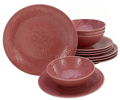 CreaTable, 21629, Serie Orient Mandala, 12-teiliges Geschirrset, Teller Set aus Porzellan, spülmaschinen- und mikrowellengeeignet, Made in Europe