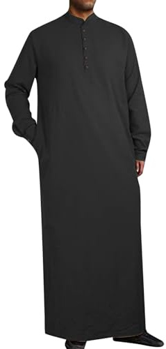 RUMAOZIA Arabische Kleidung Herren Muslim Kaftan Abaya Herren Gewand Robe Crew Stehkragen Thobe Arabisch Gebet Eid Kleidung Islamische Kleidung Aus Dem Nahen Osten Gebetskleidung für Männer