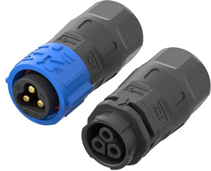 AOHUA K25 Waterproof Connector 3 Pin Male/Female Plug, IP68 Cable Connector for Ø10-15mm Wire, 300V/35A High Power Junction Box for Outdoor Power Distribution (3-Pack, Blue)