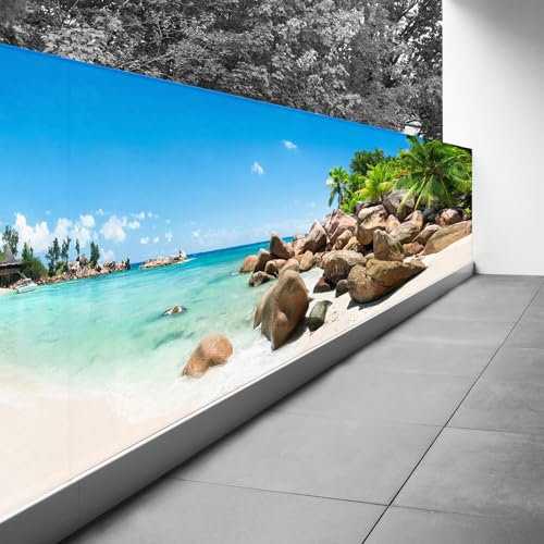 Lumalea Brise Vue Trompe l'occhio - 110 x 440 cm - Spiaggia mare palme da cocco 3617689694603