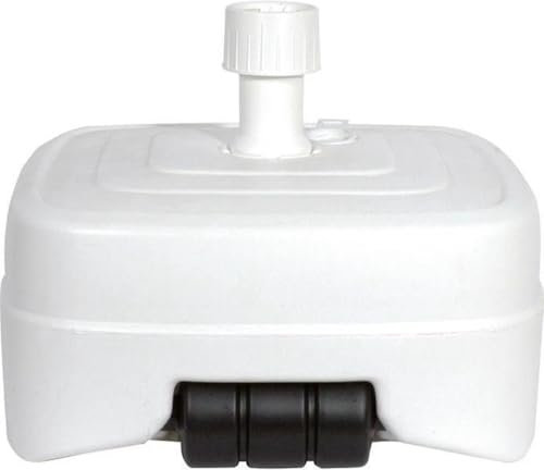 Unibos | White Heavy Duty Plastic Parasol Base For 33-50mm - 45 Litre, Secure Umbrella Base, Sand Or Water Filled, Square Shaped, Easily Portable With Wheel, For Garden Beach Patio Sun Shade