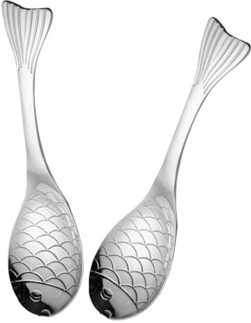 TOPPERFUN 2 Stück Fischlöffel Edelstahl Servierlöffel Metalllöffel Suppenlöffel Für Brei Dessertlöffel Küchenlöffel Löffel-set Aus Edelstahl Für Haushalt