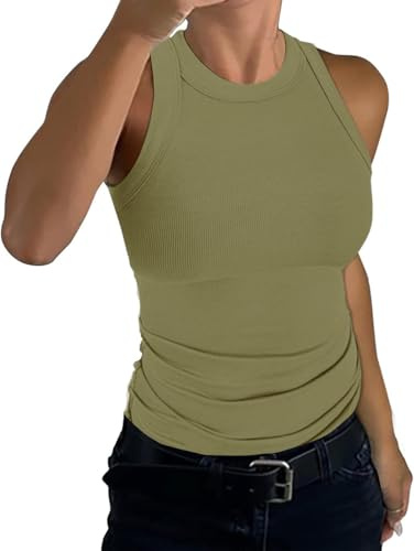 TrendiMax Tank Top Damen Racerback Sommer Oberteile Gerippt Slim Fit Basic Shirt Ärmellos Sexy High Neck Tanktops Einfarbig