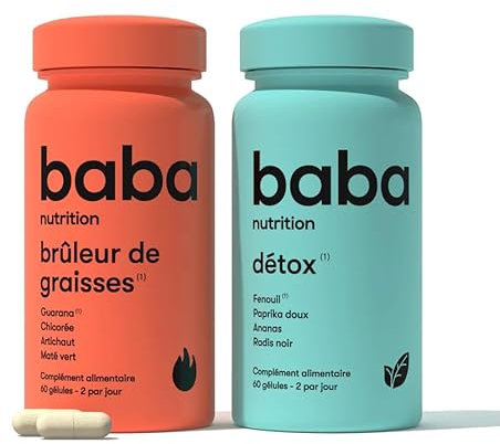 Baba Nutrition - Detox & Brûleur – Complément Alimentaire Minceur Naturelles à Base de Plantes – 2 x 60 Gélules – Cures 1 Mois - Bruleur de Graisse Puissant & Détoxification Complète