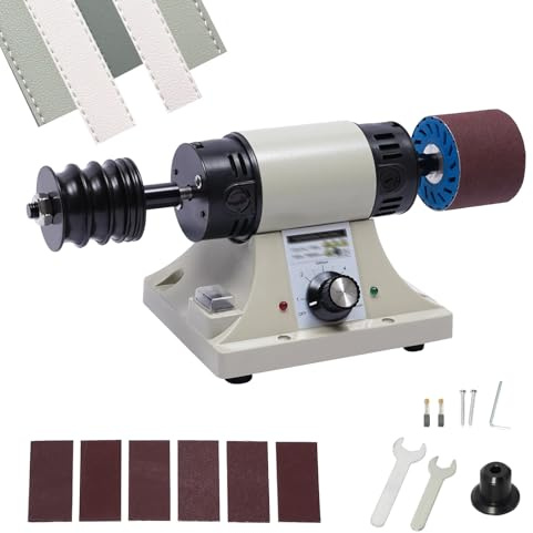 Macchina per lucidatura Bordi in Pelle, Macchina per levigatura Bordi elettrica da 0 a 10000 Giri/min con 6 Nastri abrasivi, lucidatrice Professionale per Pelle con spaz