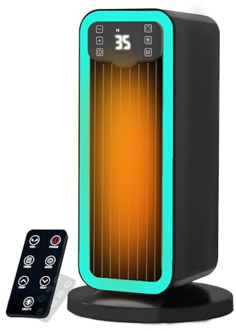 Joytential Stufetta Elettrica Basso Consumo, Termoventilatore, Riscaldatore Elettrico Ceramica PTC 1500W con Termostato, Telecomando, Oscillante 70°, Timer 12H, Riscaldamento per Camera da Letto