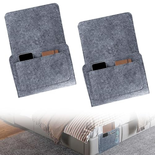 2 organizzatori da appendere per letto, borsa da letto grigia, set di tasche, borsa portaoggetti, organizer per camera da letto, ideale per cellulare, telecomando, elettronica e occhiali (20