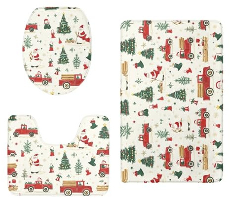 Badezimmerteppich Set 3 Teilig Weihnachtsbaum Gelb WC Teppich Schnell Trocknend Badvorleger rutschfest Badgarnitur 3 Teilig Stand WC Waschbar Bad Teppiche Set Dekoration 50x80 cm