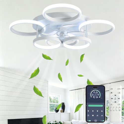 SXJCCSM 72W Dimmable Plafonnier Ventilateur Plafond Silencieux, Ø65cm,Blanc