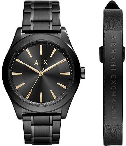 Armani Exchange Orologio per uomo, Movimento al quarzo a tre lancette e cassa da 44 mm con cinturino in acciaio, Set nero e oro