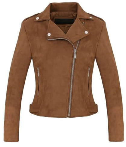 CHARTOU Women's Fall 2023 Fashion Faux Suede Leather Casual Moto Biker Jacket Coats (Medium, Coffee)