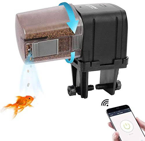 Lychee Aquarium Futterautomat, WiFi gesteuerter Timer Fischfutterspender mit LCD Display für Aquarium Teich Urlaub (Schwarz)