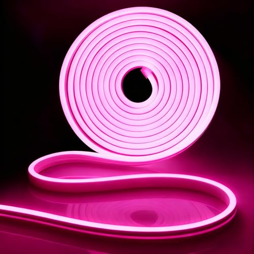 12V Neon Led Streifen Rosa, 5M LED Strip Dimmbar IP65 Wasserdicht Lichtband | Schneidbar Schlauch Leiste für KüChe, Treppen, Schränke Valentinstag TV Backlight Beleuchtung Outdoor Valentinstag Deko