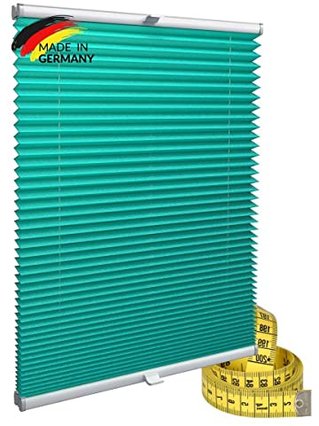 Gardinen21 Klemmfix Plissee nach Maß ohne Bohren | Jalousien Rollo mit Klemmträger | Sonnenschutz und Sichtschutz | Maßgefertige Fenster & Türen Rollos inTürkis