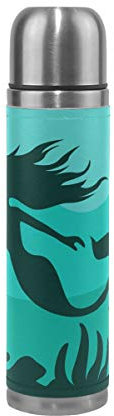 BEUSS Meerjungfrau Fisch Wasserflasche Wasserkanne Edelstahl Isolierte Isolierflasche Auslaufsicher Leder Verpackung(500 ml)
