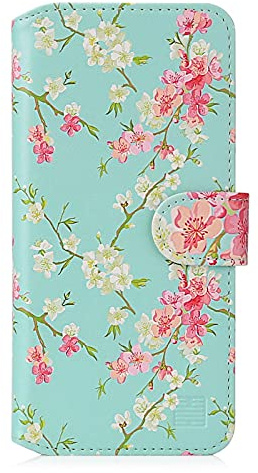 32nd Floral Series 2.0 - Design PU Leather Book Wallet Case Cover for Apple iPhone 12 (6.1) / iPhone 12 Pro (6.1), Flower Pattern Wallet Style Flip Case With Card Slots - Spring Blue