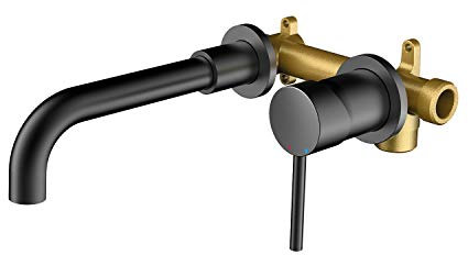 Rainsworth Grifo Lavabo Montaje en pared, Grifo Baño con Giratoria 360°, Monomando Lavabo Mezclador con Válvula De Cerámica, Grifos Lavabos con Agua Fría y Caliente, Negro