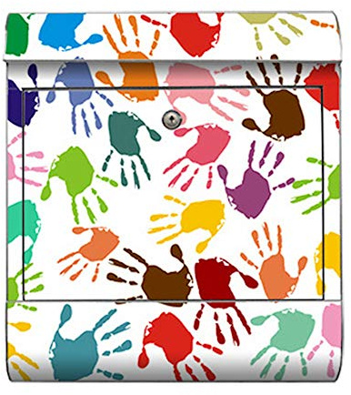 motivX-Ideenwerkstatt Briefkasten Kombi Wandbriefkasten mit Motiv Bunte Handabdrücke