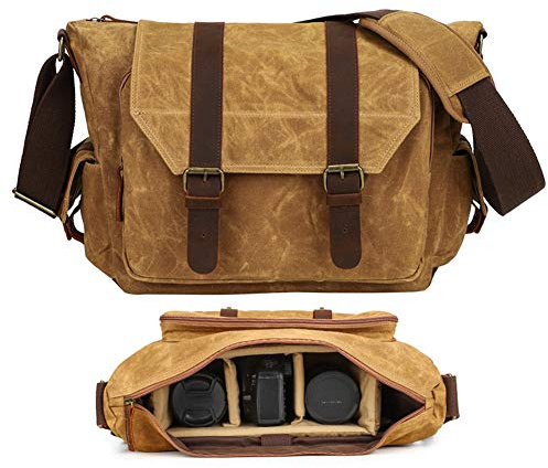 DRF Canvas kameraväska för SLR kamera fotoväska axelväska BG22 (Khaki-Pro)