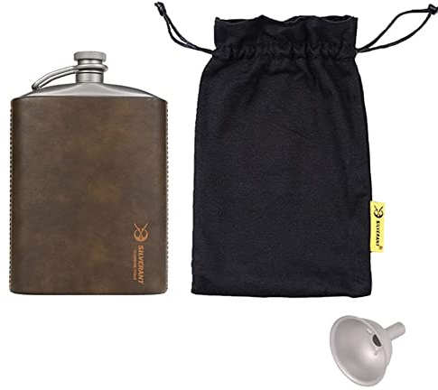SILVERANT Titanium Ultralight 7.44oz/220ml Hip Flask Canteen, Lightweight Compact Outdoor Flask, Limited Edition With Leather Case & Funnel