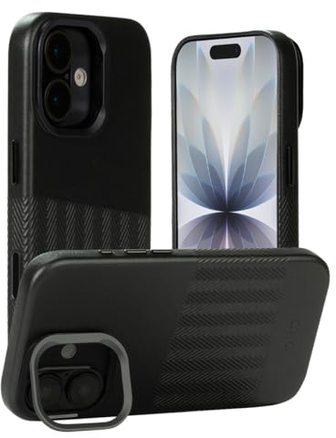 alto Étui en cuir italien gaufré compatible avec iPhone 17 Pro Max 2025, coque magnétique antichoc et béquille conçue pour MagSafe, série Herring (iPhone 17, 6,3, noir)