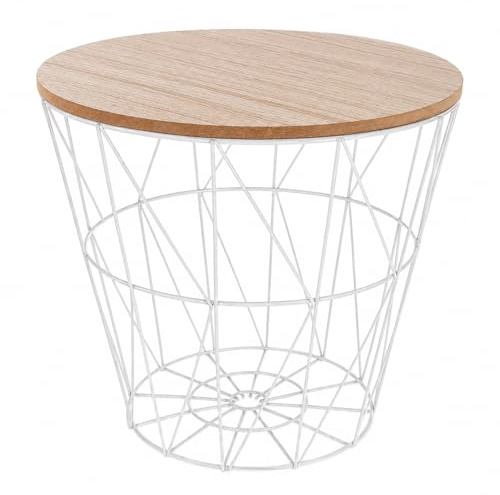 TIENDA EURASIA – Mesa Auxiliar Nórdica para Salón y Dormitorio | Estructura Metálica | Tapa de Madera Extraíble | Diseño Moderno | Mesa de Centro Decorativa y Funcional (D 38 x H 30,5 cm, White)