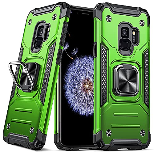 DASFOND Armor Hülle für Samsung Galaxy S9 Case mit Kameraschutz Militär Stoßfest Handyhülle [Upgrade 2.0] 360 Grad Metal Ring Halter Ständer Schutzhülle [für Handyhalterung Auto Magnet], Grün