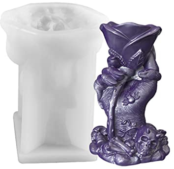 3D Silikonform Kerzenform DIY Schädel Rosen Silikon Kerzen Gießform Totenkopf Kerzengießform DIY Kerzenherstellung Form für Kerzen, Aromasteinen, Schokolade (A: Rosenhand)