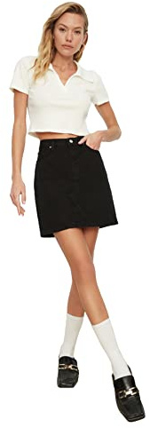 Trendyol Black Basic - Mini Maglietta in Denim da Donna, Taglia 40