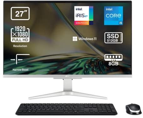 acer Aspire C27-1655 Desktop-PC (68,6 cm (27 Zoll) Full HD LED, Intel Core i5-1135G7, 8 GB RAM, 512 GB SSD, Intel Iris Xe Graphics, Windows 11 Home, Ethernet, WLAN, HDMI) - Desktop-PC, Silber