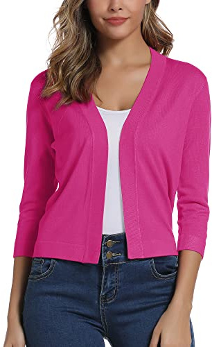 Elegante 3/4 Manga Sólido Cárdigan para Mujer