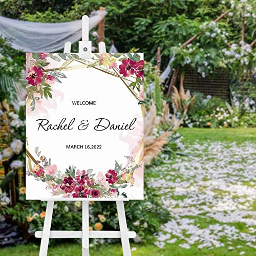 Panneau de bienvenue rustique en bois pour mariage - Panneau de bienvenue personnalisé - Panneau de bienvenue floral de mariage - Décoration de mariage - 50,8 x 40,6 cm