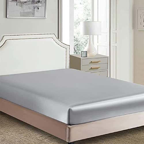 Seidiges Satin-Spannbettlaken, klassisch, luxuriös, weich wie Seide, einfarbig, Grau, King Size (150/160 x 200 + 30 cm)