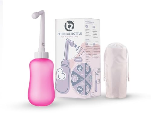 T2 Peri Bottle - Bidet Portatile da Post Parto, Sollievo dal Dolore Perineale - Da 360 ml con Ugello a 60°, Custodia Lavabile - Borsa Ospedaliera Essenziale per la Maternità, Regali per la Neo-Mamma