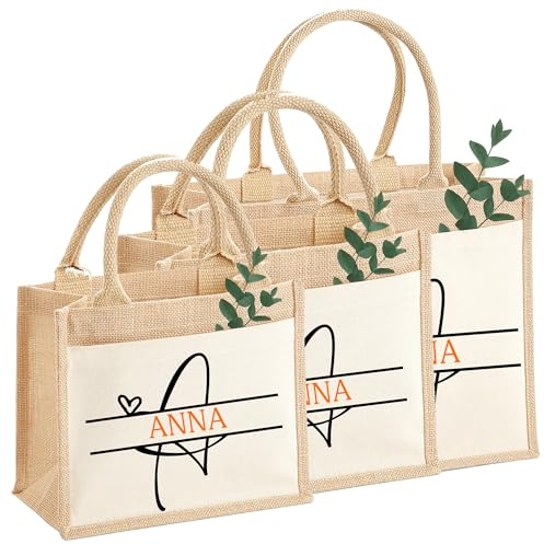 AMBERGER DESIGN by A&M Osterhage amd Jute-Tasche personalisiert Initial & Name geteilt personalisiert Wunschname Icon Auswahl | Kleine oder Mittlere Größe Geschenk-Tasche Größe S/M/L