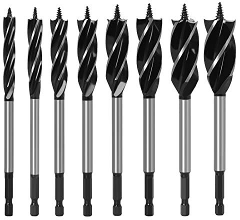 BIGP 8 Stück Holzbohrer Erweitern Bohren Holzbohrer Schlangenbohrer Kohlenstoffreich Stahl Schnellschnitt Holzbearbeitungsbohrer Set 10mm 12mm 14mm 16mm 18mm 20mm 22mm 25mm