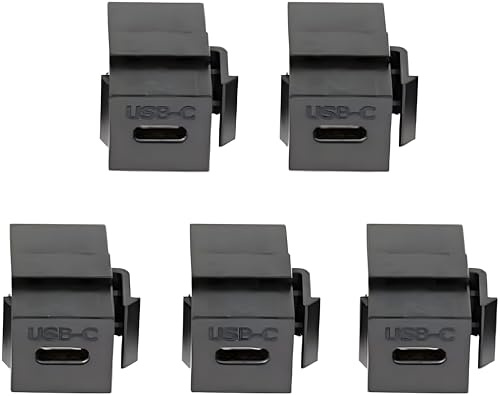 jojomis Type C Module Adapter Insert Plastic USB C Keystone Jack Black 3.1 Type C Female to Female Connectors for Wall Plate Outlet Panel (Pack of 5)