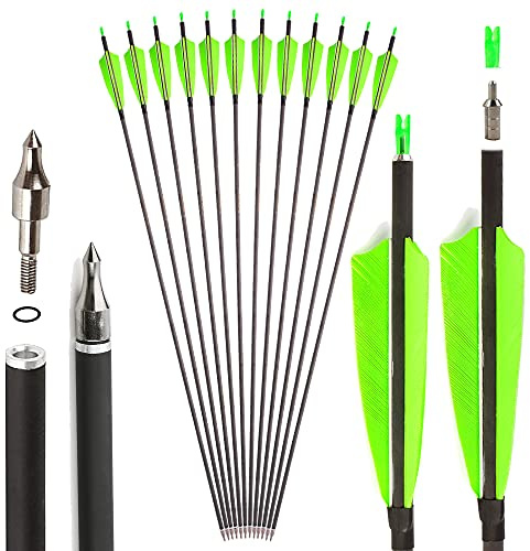 SHARROW Carbonpfeile 33 Zoll Spine 400,Jagdpfeile mit 4 Zoll Naturfedern,für Recurvebogen & Compoundbogen Jagd Training
