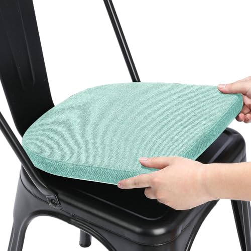 BUYUE Leinen 30x30 Kissen für Metallstuhl 1 Stück, Anti-Rutsch Sitzkissen für Esszimmer Küche Café stapelbare Stühle (U-Form, hellgrün, 1 Stück)