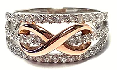 Silberring 925/- Silber bicolor rosévergoldet Unendlichkeit Zirkonia Unendlichkeitsacht Bandring #54