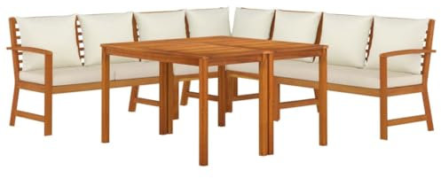 vidaXL Garten Essgruppe 7-TLG., Gartenmöbel Set mit Kissen, Gartengarnitur Sitzgruppe Modulares Design, Lounge Sofa Bank Tisch, Massivholz Akazie