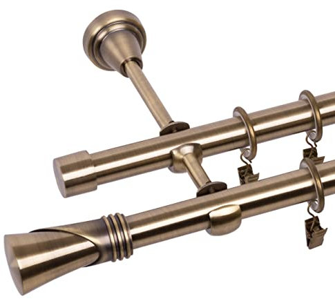 RENA Gardinenstange Vorhangstange 2-läufig - 19 mm - aus Metall - Lautlose Rollen - Komplettset - Antik Gold 200cm |Duncan
